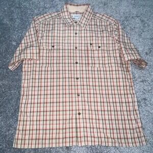 Carhartt Shirt Mens XL Button Up Short Sleeve Relaxed Orange Brown Plaid Check